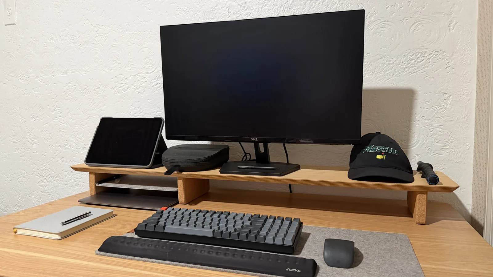 An intentionally decorated home-office setup